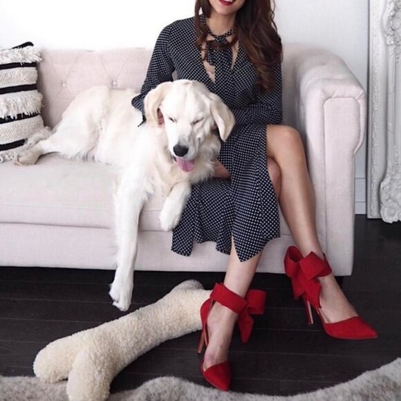 💕ALEXIS💕 Noelle Polka-dot Tie-neck Slit Midi Dress ~ Navy Blue XS - Picture 2 of 16